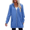thumbnail image 2 of XFLWAM Women's Zip Up Hoodies Oversized Fleece Long Sleeve Sweatshirts Casual Fall Drawstring Jacket Coat with Pocket Blue L, 2 of 8