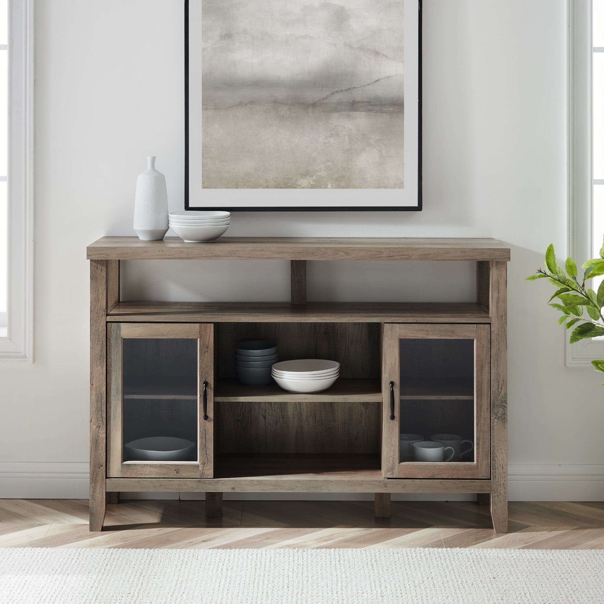 Walker Edison Rustic Glass Door Tall Buffet TV Stand for TVs up to 58", Grey Wash