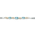 thumbnail image 2 of Gem Stone King 925 Silver and 10K Yellow Gold Blue Zircon and White Lab Grown Diamond Bracelet for Women (2.61 Cttw, Gemstone, Oval, Wheat Chain, 7.5 inches), 2 of 5