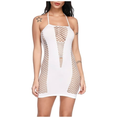 Womens Lingerie Set Sexy Womens Lingerie Fishnet Seamless Mesh Netting Chemise Hollow Out Perspective Babydoll Dress Sleepwear Nightwear Nightdress Christmas Lace Lingerie Sexy Nightdress