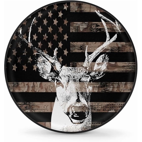 American Flag Camo Tire Covers Protectors Weatherproof Dust-Proof Deer Animal Spare Wheel Cover Fit for RV, SUV, Truck Travel Camper Trailer Vehicle