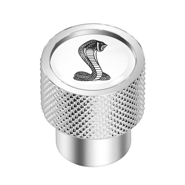 Ford Mustang Cobra in White on Silver Chrome Aluminum Tire Valve Stem Caps