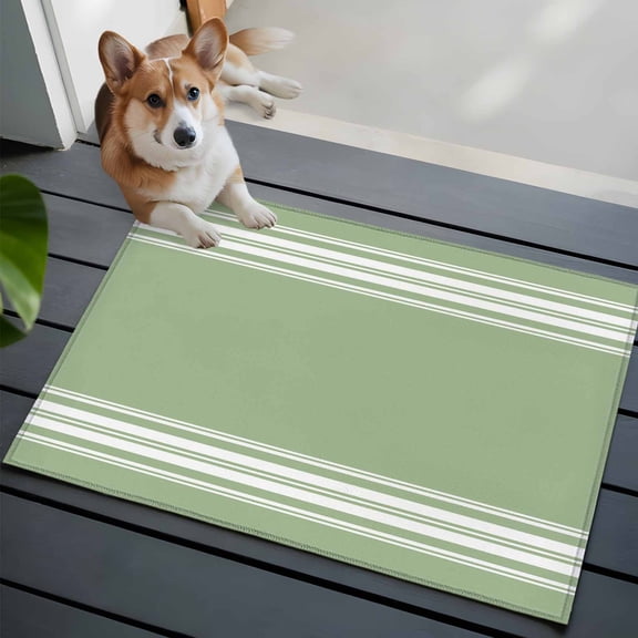 Sage Green 2x3 Area Rugs for Living Room, White Striped Non Slip Floor Mat Washable Low-Profile Indoor Carpet for Bedroom, Dining Room, Bathroom