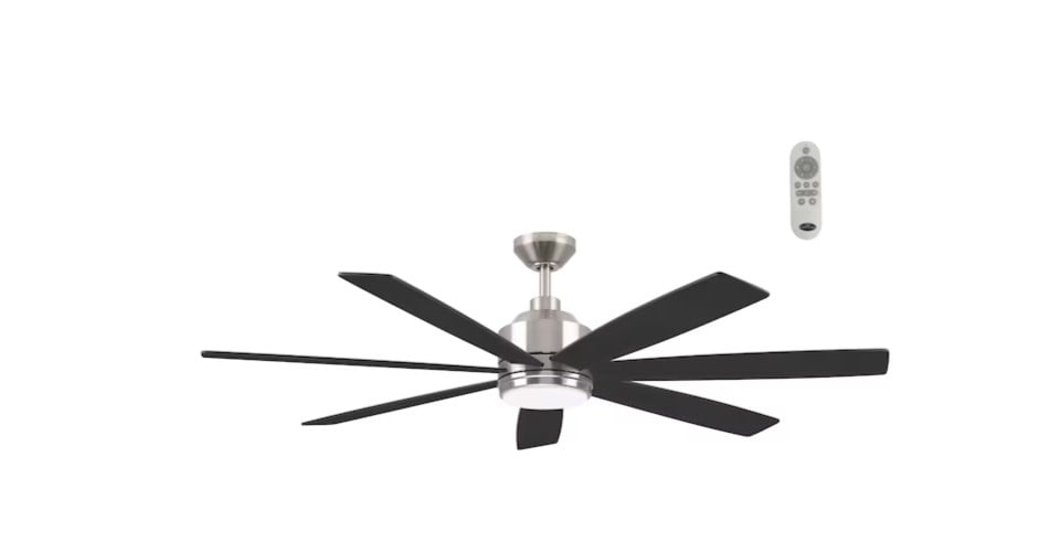 Harbor Breeze Cogdell 60-in Brushed Nickel with Black/Auburn Blades Color-changing Integrated LED Indoor/Outdoor Downrod or Flush Mount Ceiling Fan