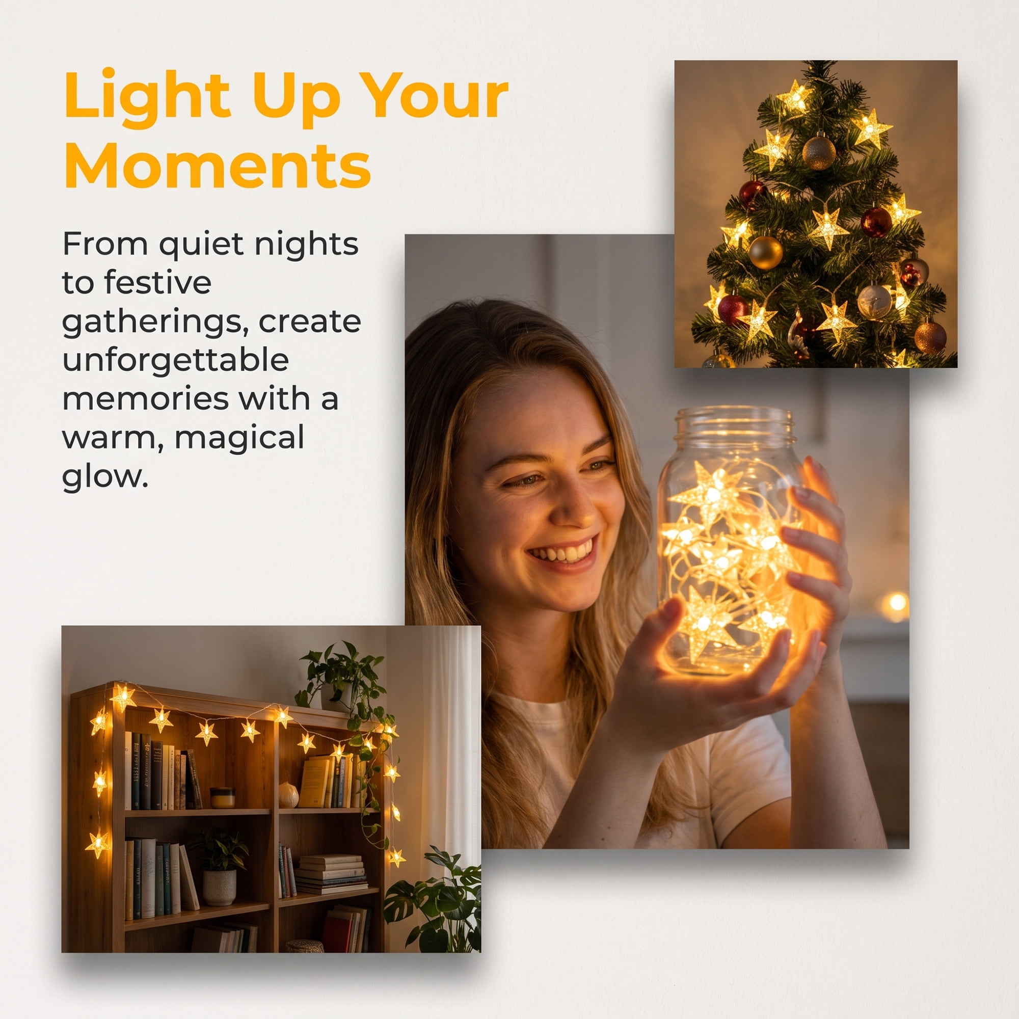 Unique Bargains 3D Star Lights with Flexible Design 9.8 ft Warm White Battery Operated