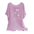 thumbnail image 2 of Inverlee Womens Short Sleeve Linen Tunic Tops Trendy Floral Print Round Neck Shirts Summer Casual Loose Fit Pullover Blouses, 2 of 5