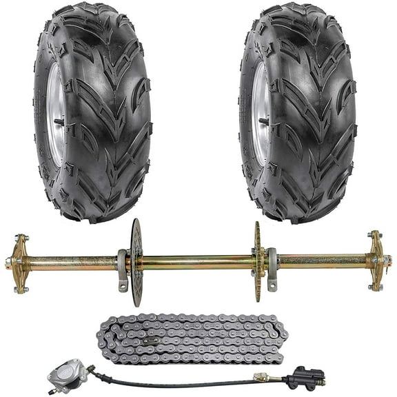32" Rear Live Axle Kit, 16x8-7" Wheels Tires Rims, Brake Assembly, 4 Stud Wheel Hub, 428 Sprocket for Go Kart ATV Quad Buggy 4 Wheelers Golf Cart Drift Trike
