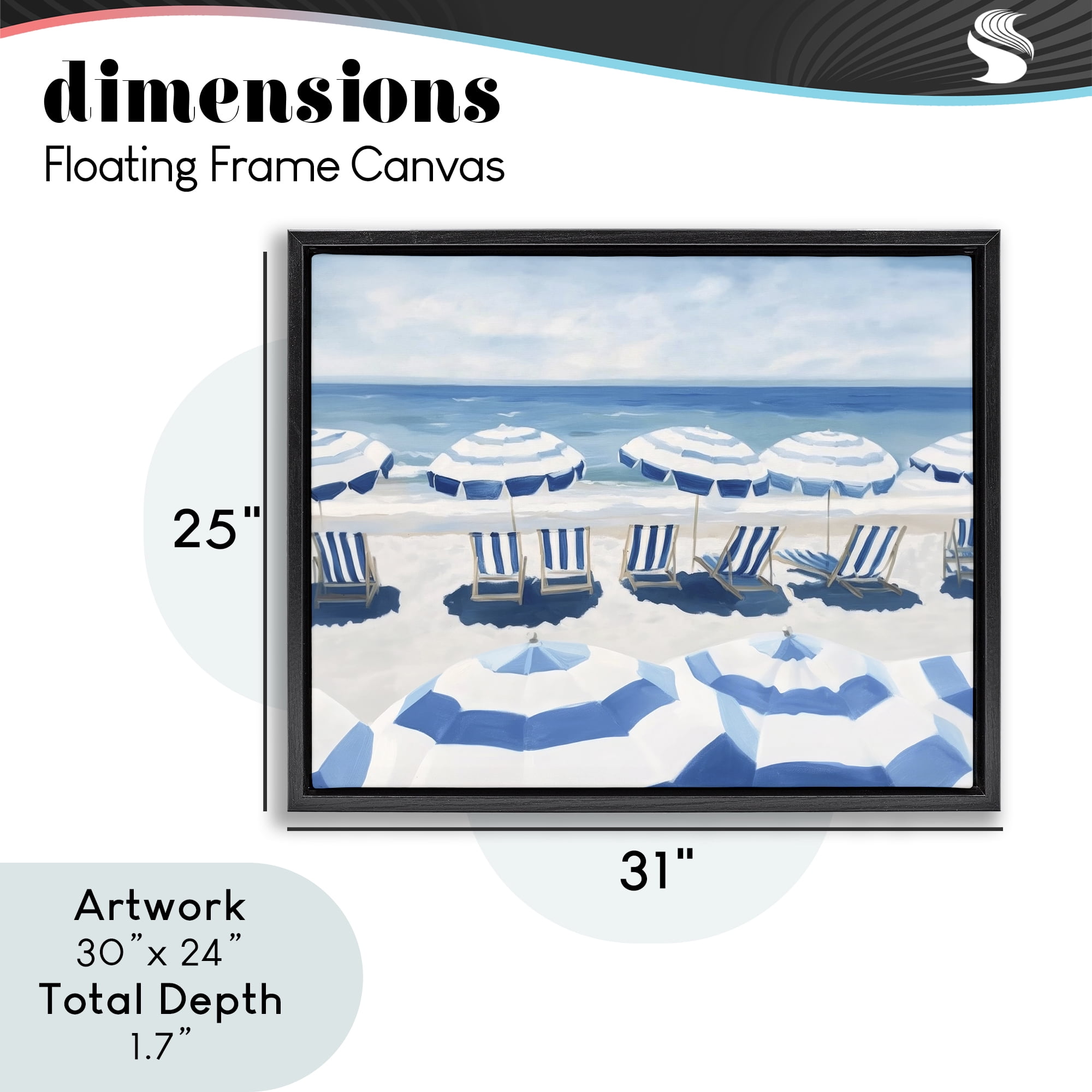Stupell Industries Beach Nice Blue Striped Umbrellas Black Framed Floater Canvas Wall Art, design by Sisi and Seb