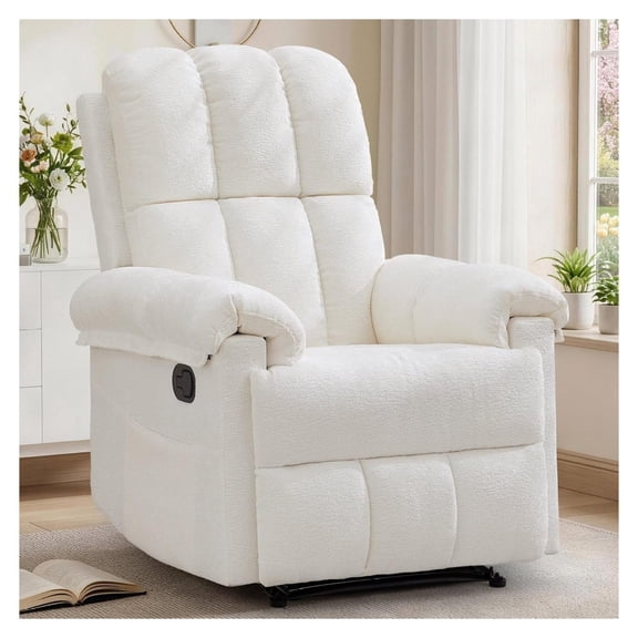 Recliner Chair, Living Room Recliner Chairs for Adults, Small Recliners for Small Spaces, Upholstered Manual Recliner with Side Pockets, Comfy Chair for Living Room, Chenille, Beige