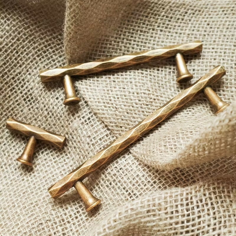 2pcs Vintage Brass Cabinet Handles - Water Ripple Design Knobs for Bedroom and Kitchen, Durable Zinc Alloy Drawer Pulls