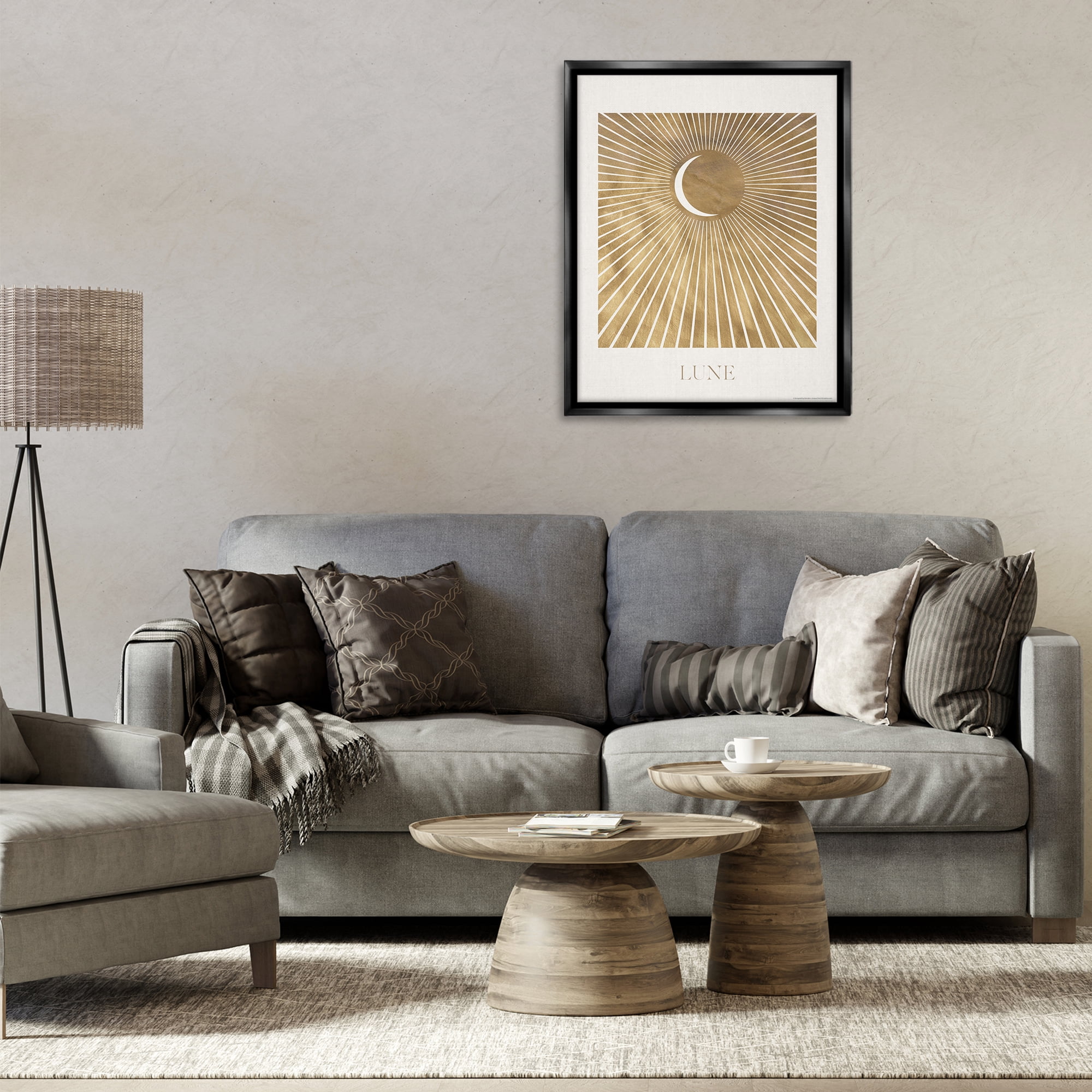 Stupell Industries Lune Boho Moon Astrology & Stars Painting Black Floater Framed Canvas Art Print Wall Art, 25 x 31