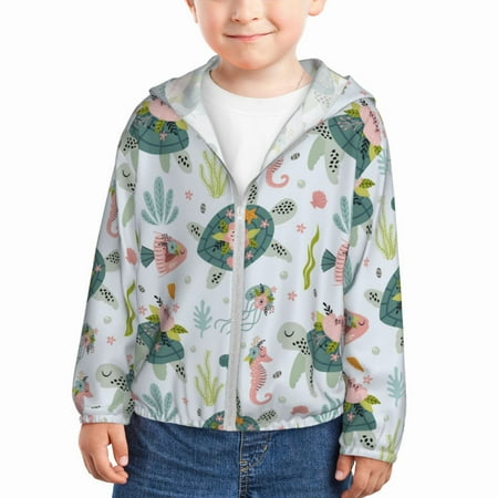 

Zeuib Turtle and Sea Life Print Girls & Boys Sun Protection Hoodie with UPF 50+ Children’s Quick-Dry Jacket Perfect for Outdoor Activities-3 Years