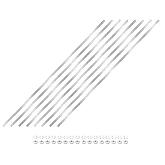8 Pack Fully Threaded Rod, M5 x 400mm 201 Stainless Steel Right Hand Threads Rods with Nuts and Flat Washer
