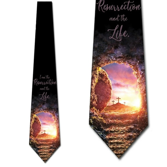 Religious Ties Mens John 11:25 Verse Tie Bible Resurrection Tie by Three Rooker