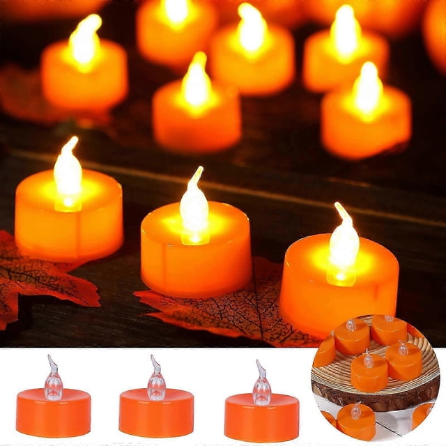 Halloween 12Pack Orange Tea Light Candles Battery Powered LED Tea Lights With Warm White Pumpkins For Halloweenzz33