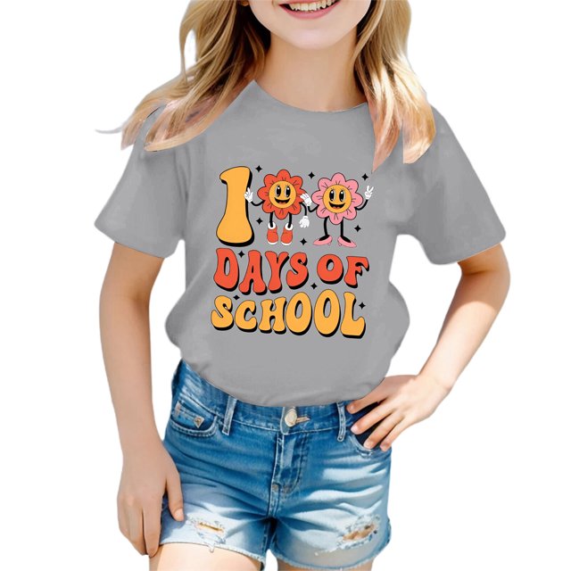 T-shirts à Manches Courtes Col Rond pour Filles, Chemises Décontractées d'Été pour Enfants Taille 3-4T