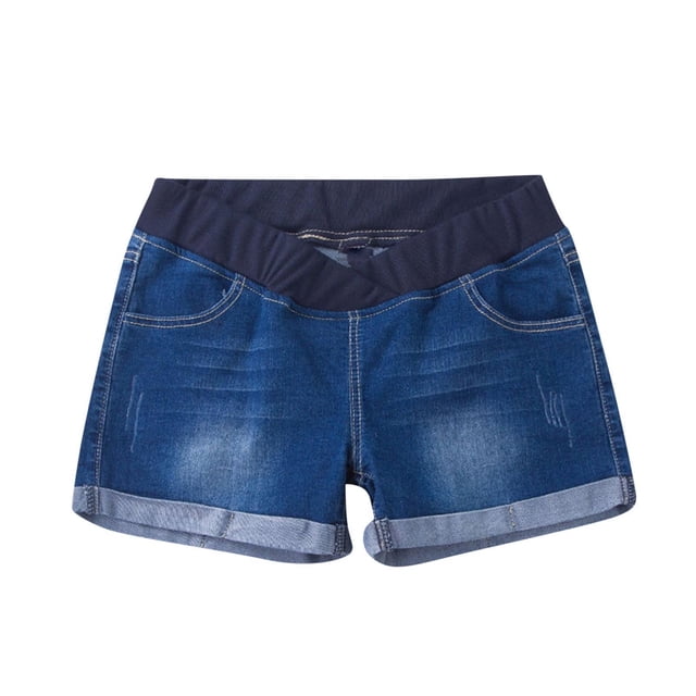 Birdeem Mother Woman Fashion Solid Color Elastic Waist Pockets Shorts Jeans