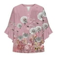 thumbnail image 4 of Sijiajgjfu 2025 Trendy Floral Print Tops for Women 3/4 Ruffle Sleeve Henley V Neck Hide Belly Summer Blouses Multicolor L, 4 of 5