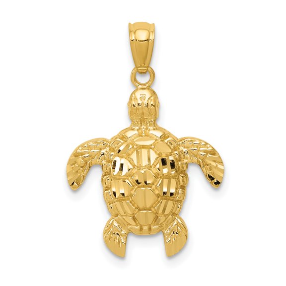 Finest Gold 14K Yellow Gold Diamond-Cut Polished Sea Turtle Pendant