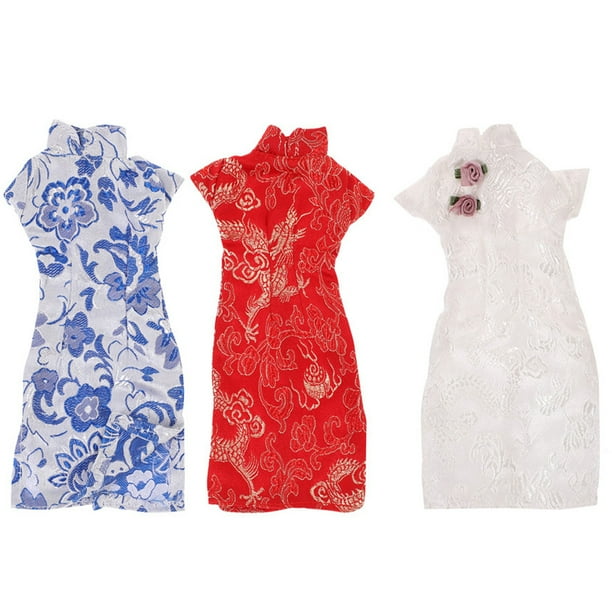 3 piezas de vestido cheongsam para muñeca, ropa para muñeca, ropa de estilo chino.