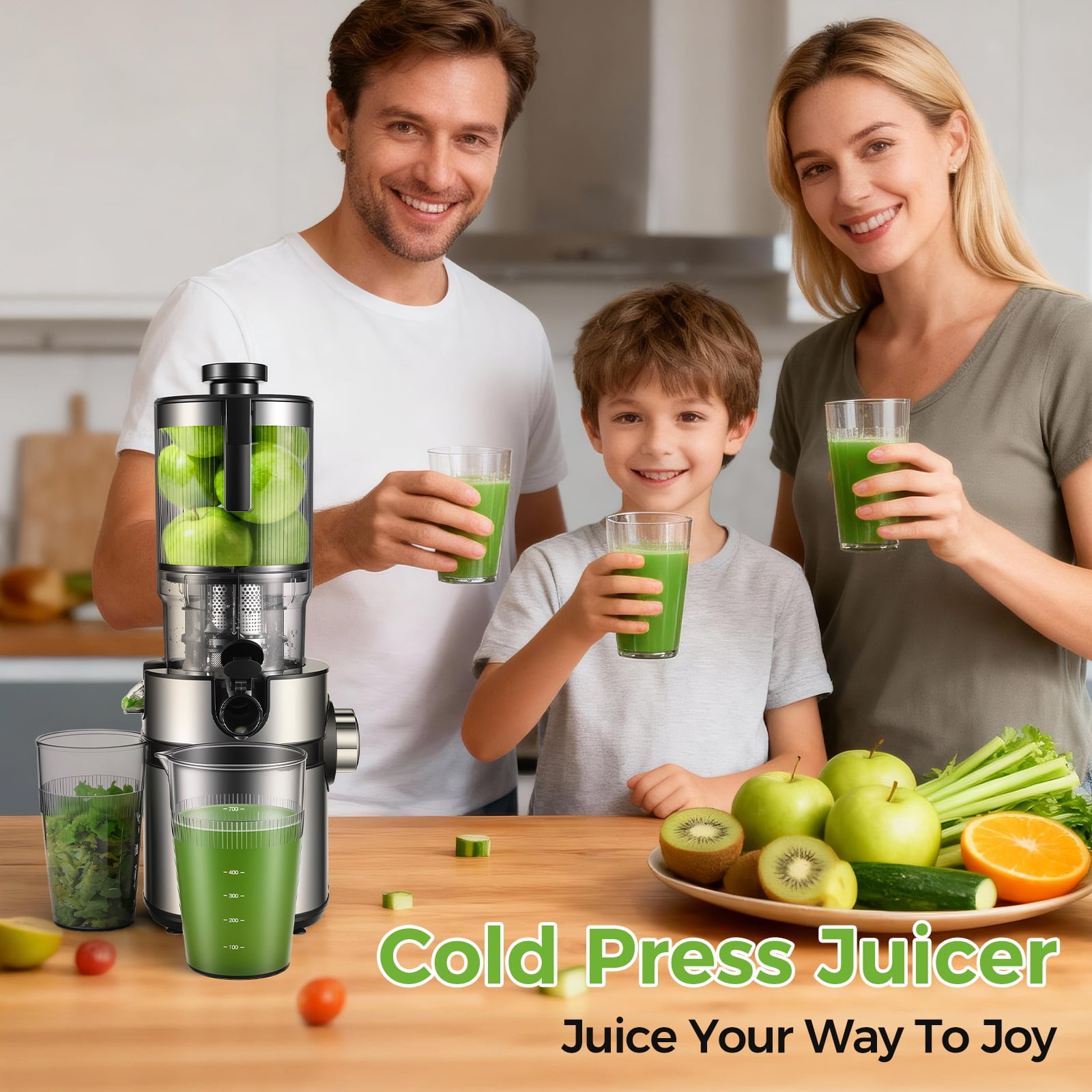 OSTBA Juicer Machine, Cold Press Juicer with Big Wide 5" Chute 1200 ml Juice Cup, Masticating Juicer for Fruits and Vegetables, High Juice Yield, Easy to Clean