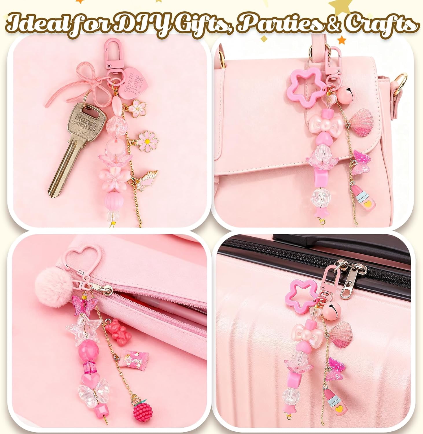 249 Pcs Keychain Making Kit — Includes 15 Keychain Clips, 16.4 Feet Chains, 100 Charms, Beading Accessories, Jewelry Pliers — DIY Bag Charms & Jewelry Craft Kit Supplies