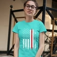 thumbnail image 3 of Tee Hunt Thin Red Line T-Shirt American Flag Firefighter Fire Department Women's T-Shirt Tee, Light Blue, Small, 3 of 5