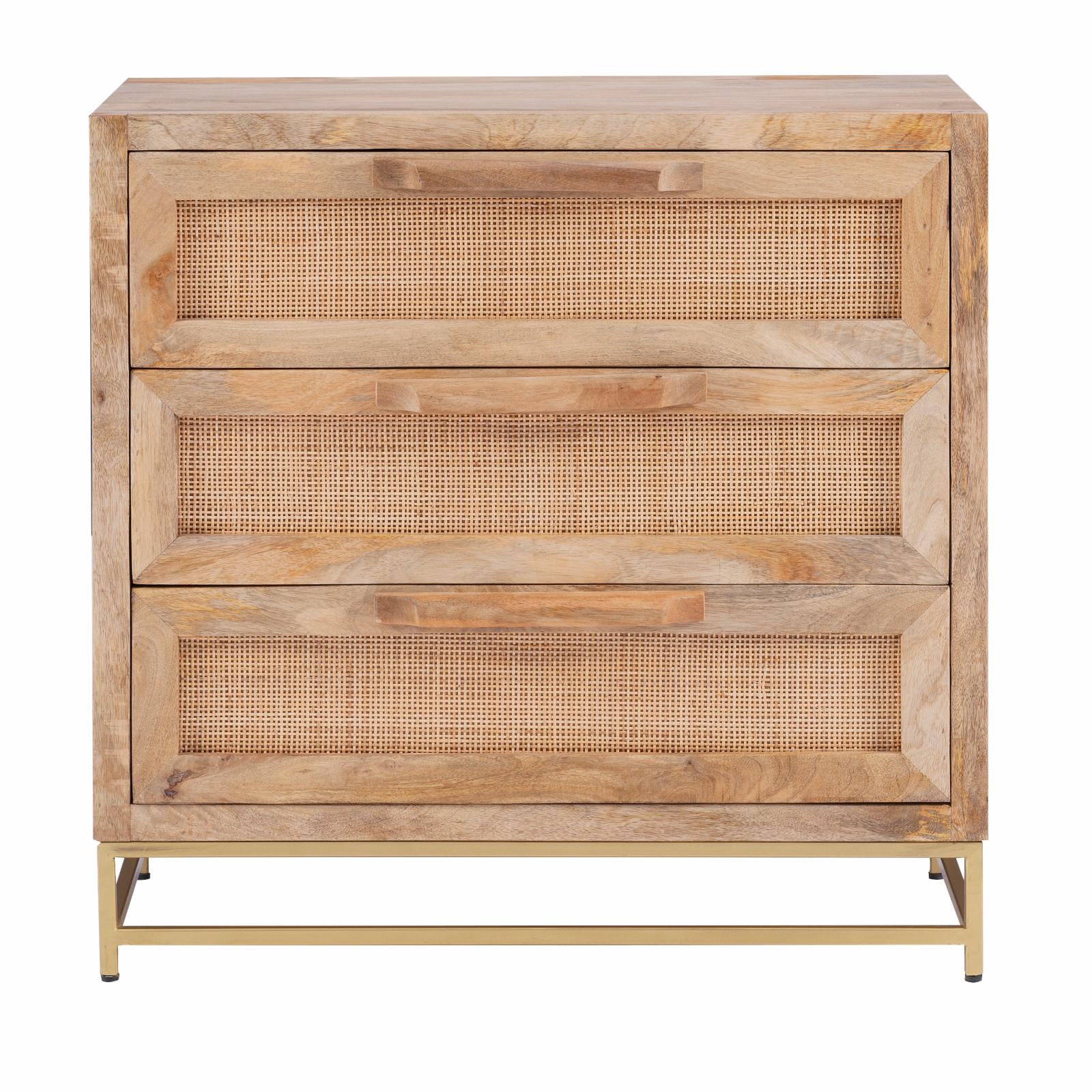 GOSALMON Natural Wooden Storage Cabinet with 3 Drawers and