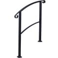 thumbnail image 2 of Gzxs Metal Hand Rails for Outdoor Steps - 1 to 3 Step Rails - Wrought Iron Railing, Indoor/Outdoor Stair Railing - Hand Rails for Concrete Steps or Wooden Stairs, Easy to Install, Black, 2 of 8