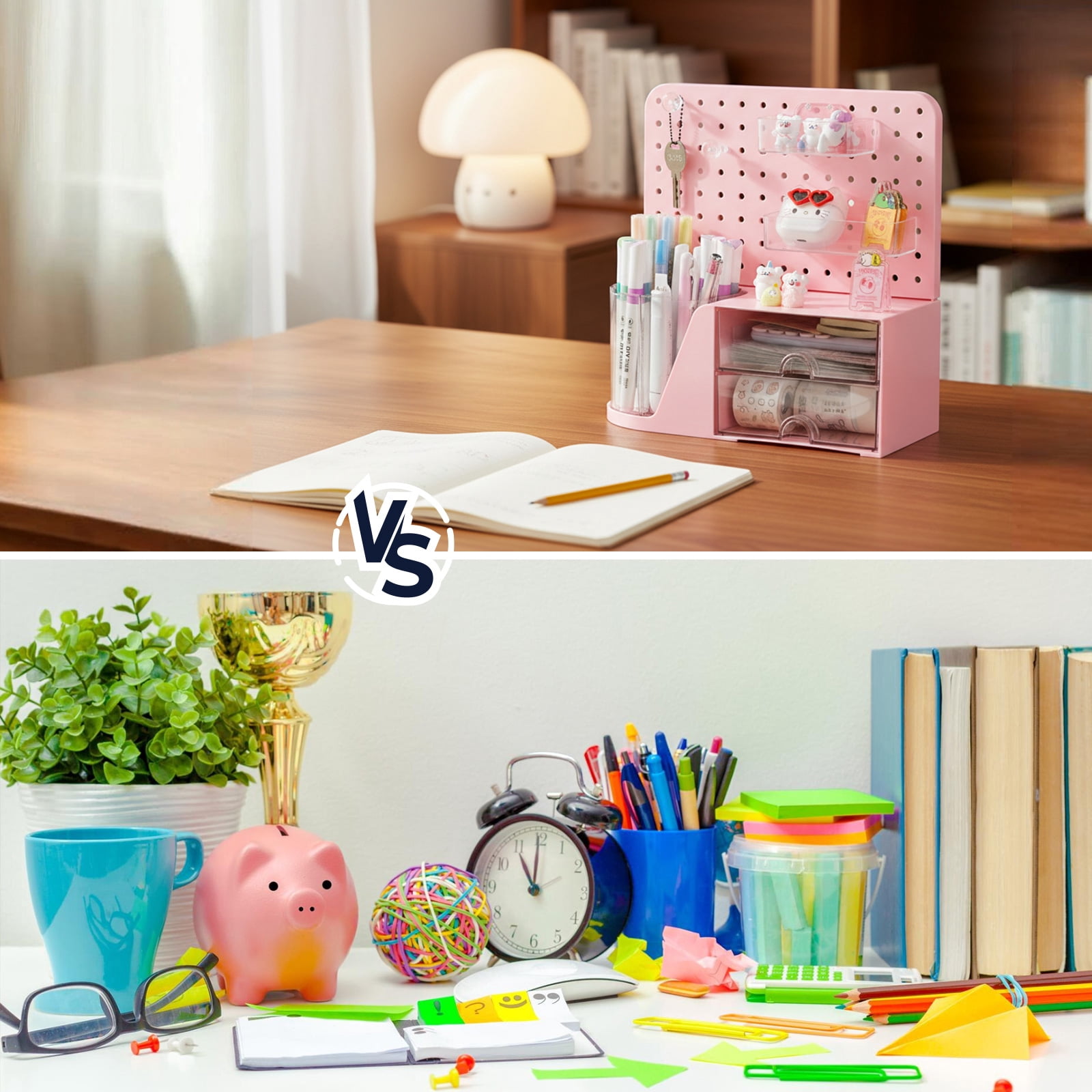 Vivin Desk Organizer, Small 2 Drawer Unit and Pen Holders, Multi-Purpose Pegboard organizer For Home Office, Pink