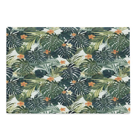 Hawaii Cutting Board, Colorful Palm Trees Tropical Plants Botanical Inspirations, Decorative Tempered Glass Cutting and Serving Board, Large Size, Jade Green Fern Green, by Ambesonne