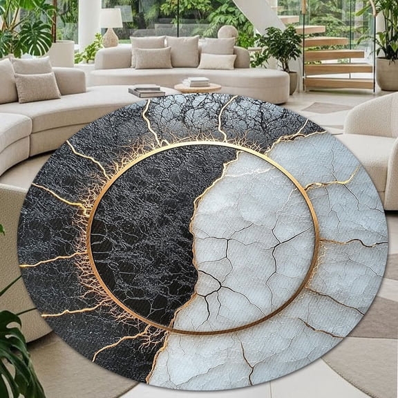 Round Area Rug, Marble1 Non-Slip Floor Mat, Soft Washable Carpet for Living Room Bedroom Decor 24 Inch