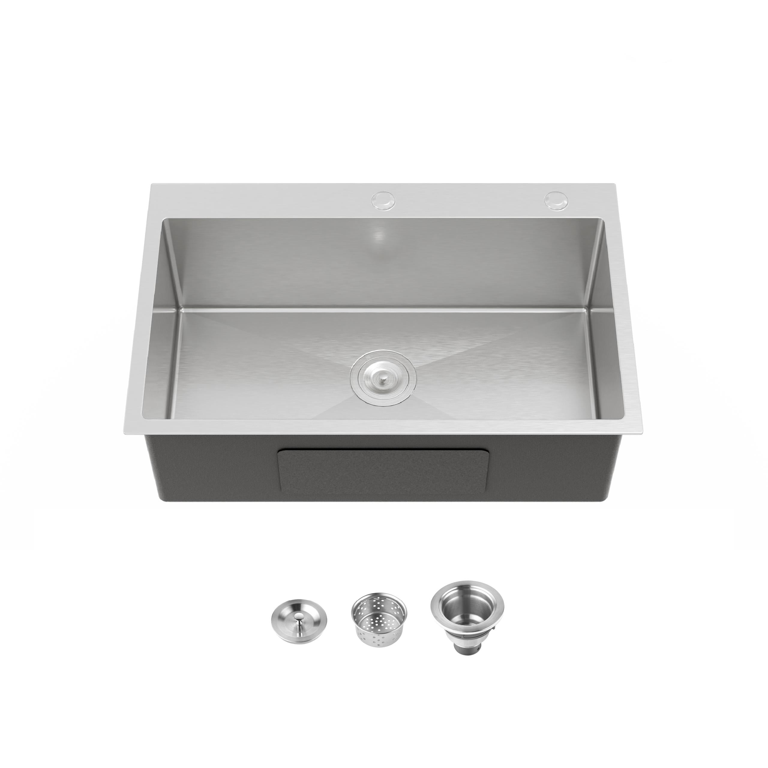 30-inx19-in Brushed Nickel Drop-In Kitchen Sink-Single Bowl 16 Gauge Stainless Steel Topmount Sink with US Drain And Hooks