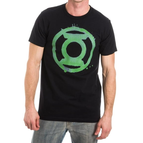 Mens Green Lantern Superhero Symbol Black Crew Neck Tee-Medium
