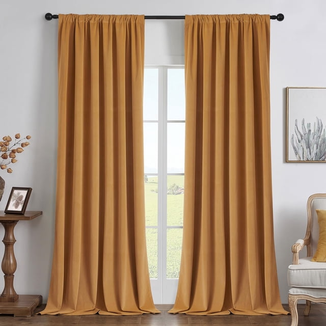 Cortinas Joydeco 2 Paños Terciopelo Mostaza 137x274 cm