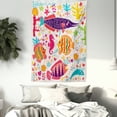 thumbnail image 3 of Sea Animals Tapestry, Cartoon Art with Fish Seahorse Starfish Dolphin Coral Underwater Life Kids, Wall Hanging for Bedroom Living Room Dorm Decor, 60W X 80L Inches, Multicolor, by Ambesonne, 3 of 5