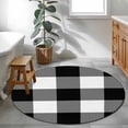 thumbnail image 4 of Round Area Rug 4 Ft, Black White Plaid Washable Non-Slip Circle Carpet for Living Room/Bedroom, Farmhouse Modern Abstract Art Buffalo Low-Profile Crawling Mats Collection Rugs for Indoor, 4 of 7