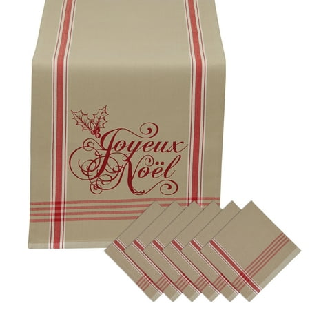 Fabric Napkins Gold Design Imports Holiday Tabletop Kitchen Set, Set of 6 Napkins & 1 Table Runner, 100% Cotton, Multiple Patterns ()