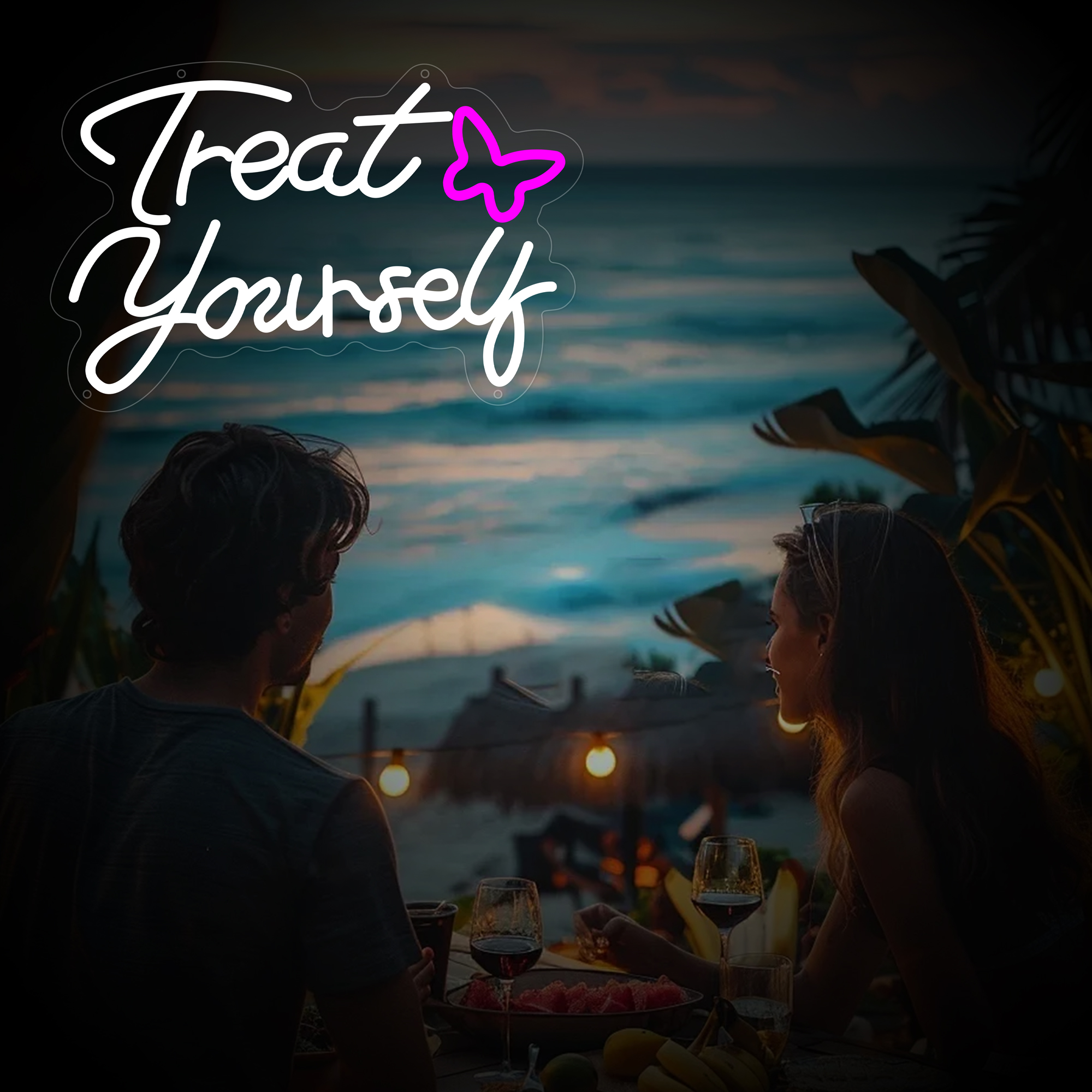Treat Yourself Neon Sign for Wall Decor, Treat Yourself Led Signs for Home Decor, Dimmable Neon Light Sign for Bedroom, Game Room, Living Room, Bar Decoration, USB Powered Light Up Signs for Man Cave
