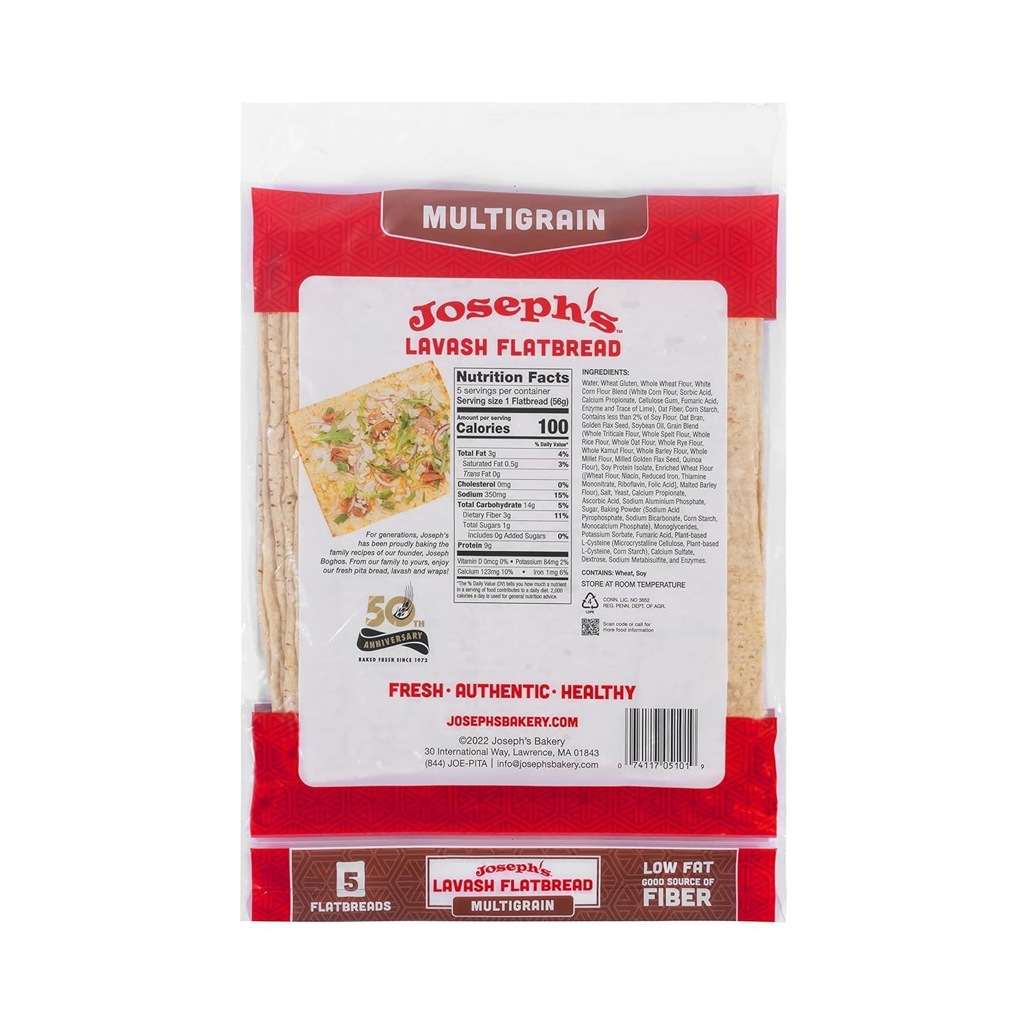 Lavash Bread Value 3-Pack, Multigrain, Reduced Carb, Low Fat and Good Source of Fiber (5 Flatbreads per Pack, 15 Total), Fresh Baked