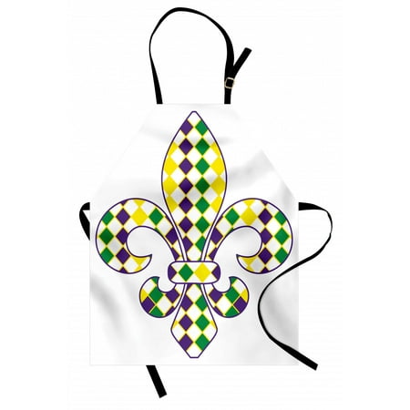 

Mardi Gras Apron Ancient Fleur De Lis with Traditional Festival Pattern Venetian Vintage Unisex Kitchen Bib Apron with Adjustable Neck for Cooking Baking Gardening Purple Green Yellow by Ambesonne