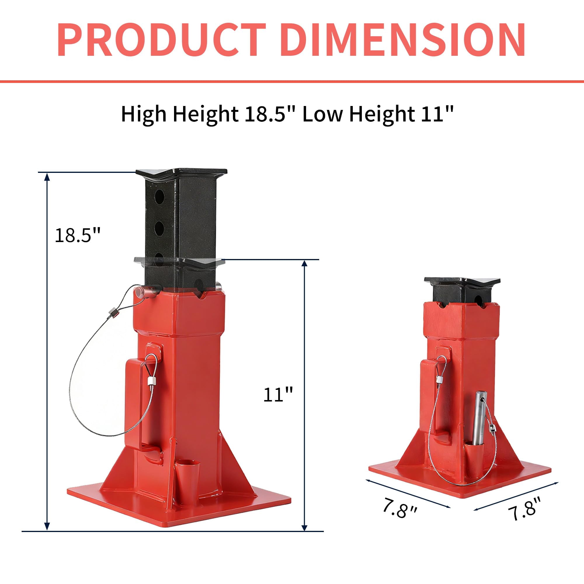 Heavy-Duty 12 Ton Jack Stands, 2 Pack Pin Type Supports with Quick-Lock for Trucks, RVs & Trailers, 11-18.5 Inch Adjustable Height, Professional Automotive Garage Equipment, Red