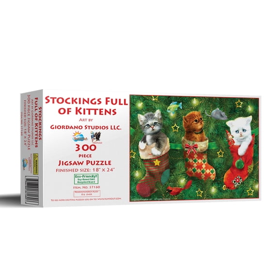 SUNSOUT INC - Stockings Full of Kittens - 300 pc Jigsaw Puzzle by Artist: Giordano Studios - Finished Size 18" x 24" Christmas - MPN# 37160