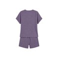 thumbnail image 6 of Mifsaly Summer Short Sets for Women 2 Piece Summer Casual Matching Outfits Henley Short Sleeve Button Down Top and Drawstring Shorts with Pockets Purple,M, 6 of 8