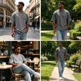 thumbnail image 5 of Men's Corduroy Crew Neck Short Sleeve T-Shirt, Loose Fit Casual Summer Textured Top, Fashion Streetwear 2XL, 5 of 6