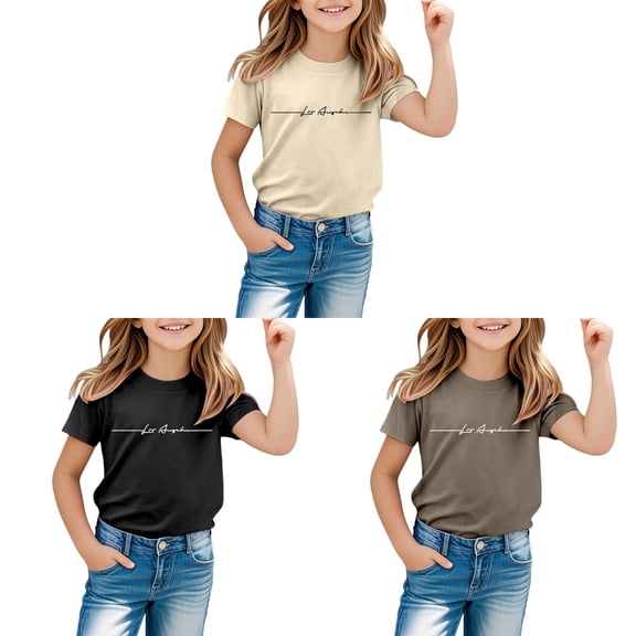 Girls Short Sleeve T-Shirt Summer Letter Printed Cotton Top 3 Pack