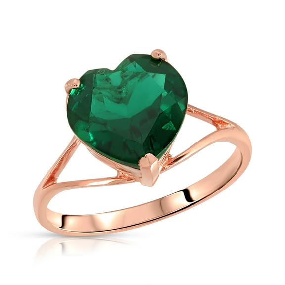 Galaxy Gold 2.75 Carats 14K Solid Rose Gold Brilliant Heart Cut Shape Emerald Solitaire Cathedral Ring with Genuine Vibrant Emerald Heart Shape Anniversary Engagement Promise Her Him Unisex (8.5)