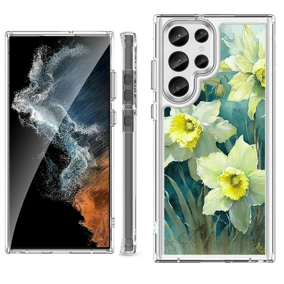 Shockproof Bumper Phone Case for Samsung Galaxy S23 Ultra 5G, by OneToughShield ® - Daffodils