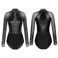 thumbnail image 7 of Aiihoo Women Sparkly Gymnastics Leotard Dress Long Sleeve Ballet Dancewear Figure Ice Skating Dress Black L, 7 of 7