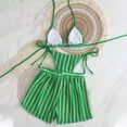 thumbnail image 4 of CIENVNSTG Striped Boho Halter Bikini Three Pieces Suit Womens Loose Cover Up Shorts Comfort Bathing Outfit for Seaside Pool Daily Activities Green L, 4 of 4